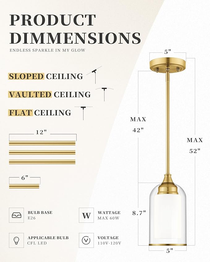 LIROUVET 2 Pack Pendant Lights, Vintage Dual Glass Hanging Lamp, Brushed Gold - Image 4
