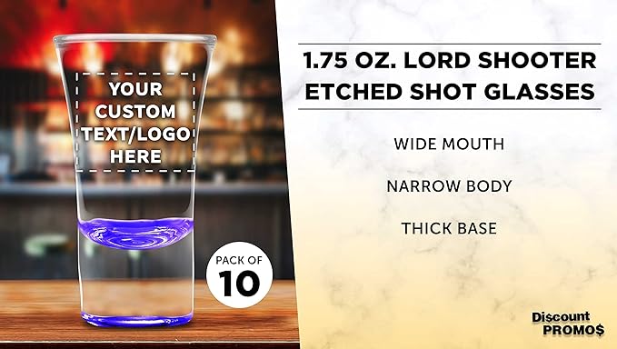 Custom 2 oz. Lord Shooter Etched Shot Glasses, 10 pack, Personalized Text - Image 3