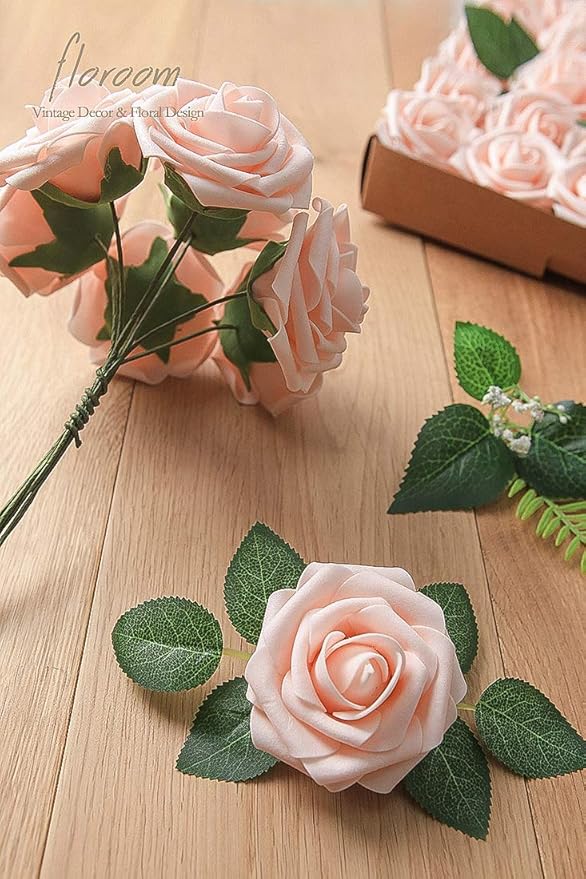 Floroom Artificial Flowers 50pcs Real Looking Blush Foam Fake Roses - Image 7