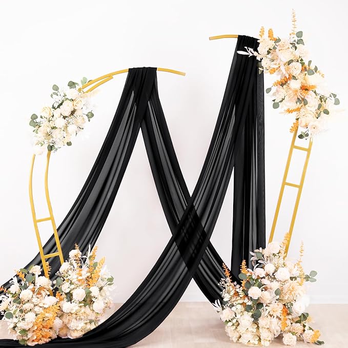 Socomi Wedding Arch Draping Fabric 2 Panels 29" x 18Ft Black Sheer Curtain - Image 4