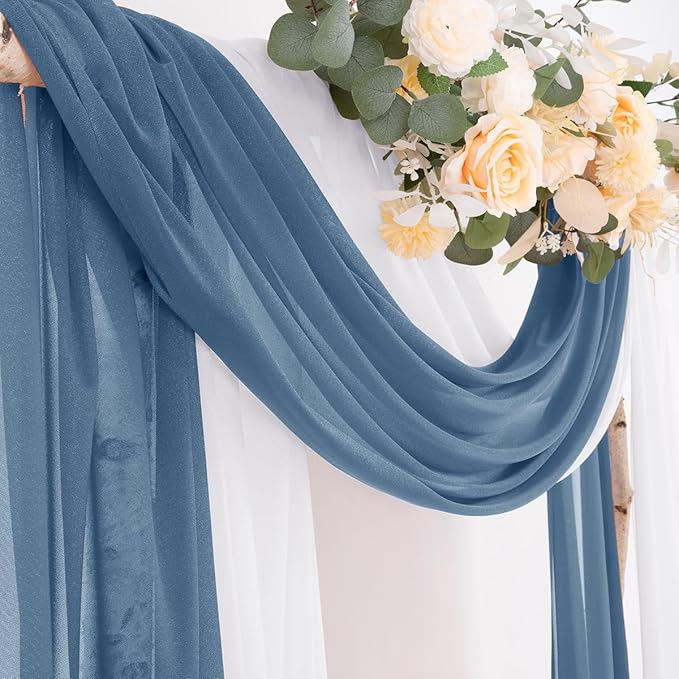 Socomi Wedding Arch Draping Fabric 29" x 20Ft 2 Panels Dusty Blue and White - Image 5