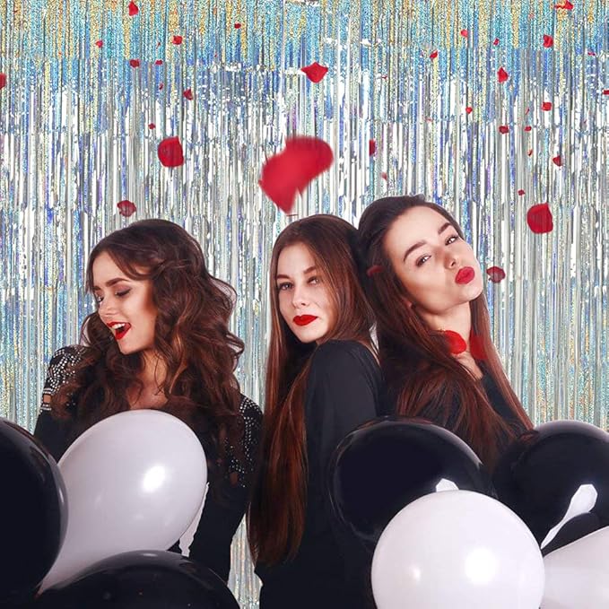 TONIFUL 3Pcs Laser Silver Door Streamers, Laser Silver Photo Booth Backdrop - Image 6