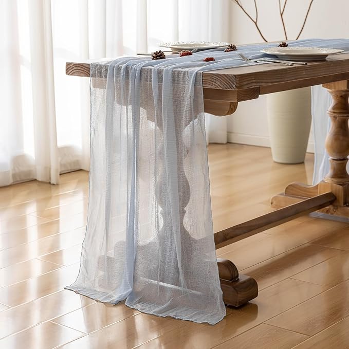 3pcs Light Blue Gauze Rustic Cheesecloth Table Runner 120 Inch 10 FT - Image 5