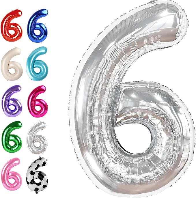 40 Inch Silver Mylar Foil Number 6 Birthday Balloon, Digital Balloons by Upgesy