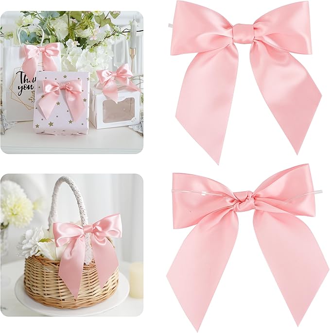 AIMUDI Baby Pink Satin Bows 5.5" Bows by AIMUDI