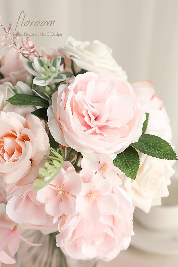 Floroom Cream Blush Artificial Flowers Fake Roses Peonies and Greenery Combo - Image 5