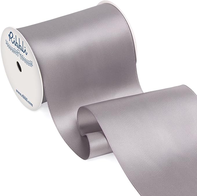 Ribbli Silver Satin Ribbon 4 Inch Wide Silver Ribbon by Ribbli