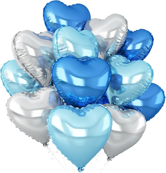 Blue Silver Heart Balloons, 18Inch Silver Helium Balloon by Adorely