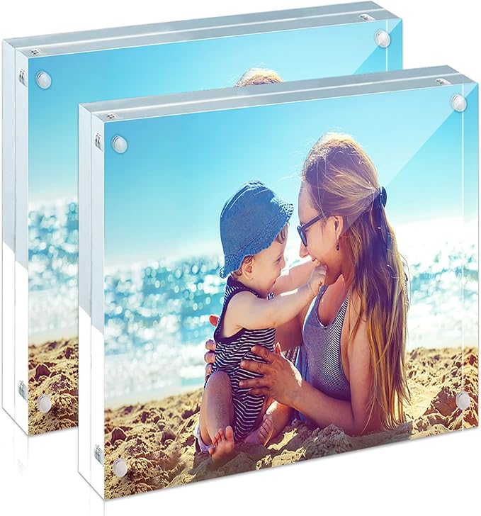 HELPLEX Acrylic Frames, 2 Pack 4x4, 20mm Thicker Frameless Clear Frame by HELPLEX
