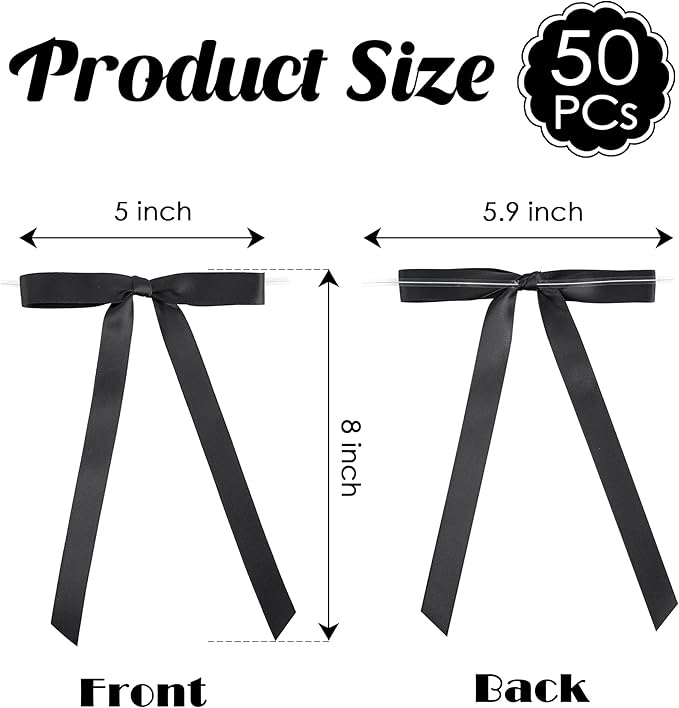 50 PCs Black Bow 5 Inch Long Tail Bows - Image 2
