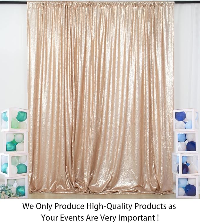 ShiDianYi Sequin Backdrop Curtain 10x10 FT Champagne Sequins Fabric Background - Image 2