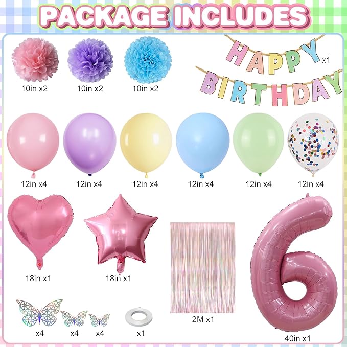 Pastel 6th Birthday Party Decorations - Image 2