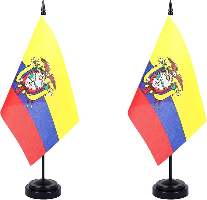 Ecuador Desk Flag 12" Solid Pole Deluxe Set Ecuadorians Flags Banner Mini Small by Unknown