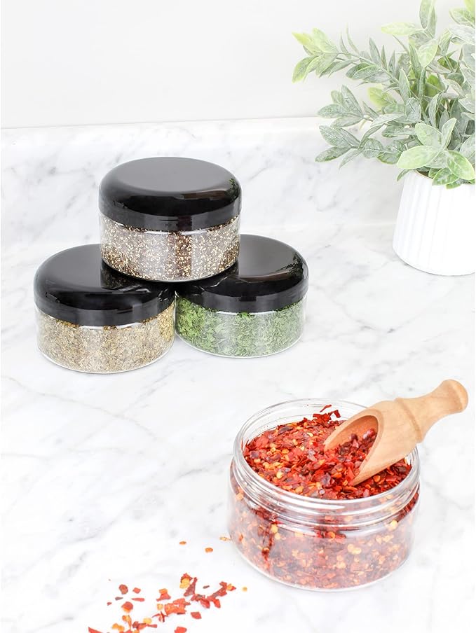 Cornucopia Brands 8oz Clear Plastic Jars w/Black Plastic Lids; BPA Free PET - Image 4
