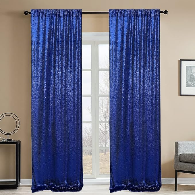 Navy Blue Sequin Backdrop Curtains 4 Panels 2FTx8FT Wedding Photo Backdrop - Image 4