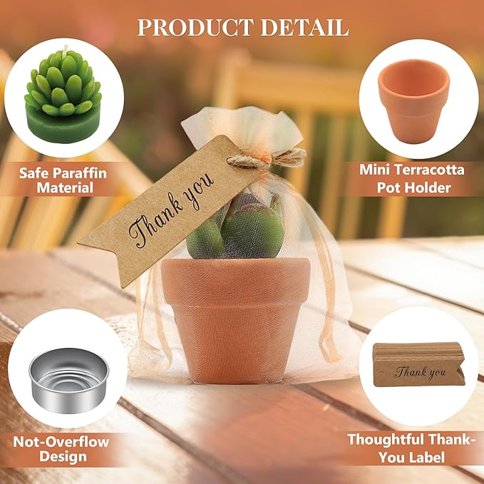 AZEAM 48 Pcs Succulent Candles Party Favors, Bulk Cactus Table Decor - Image 3