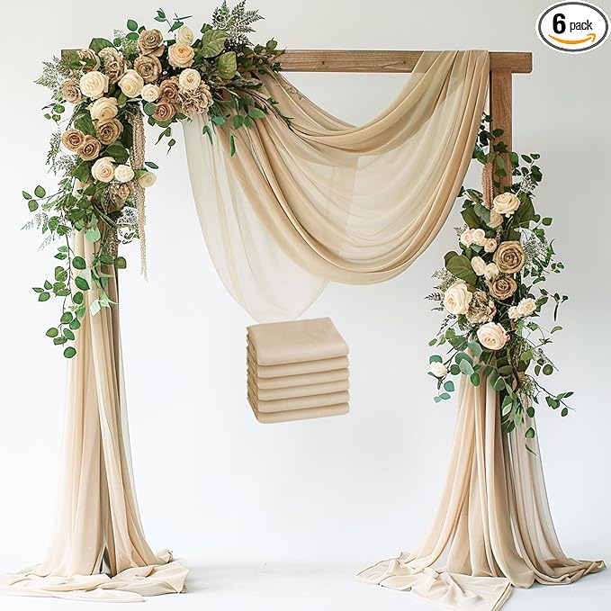 Wokceer Wedding Arch Draping Fabric 6 Panels 28.7" x 20FT Champagne Drapes by Wokceer