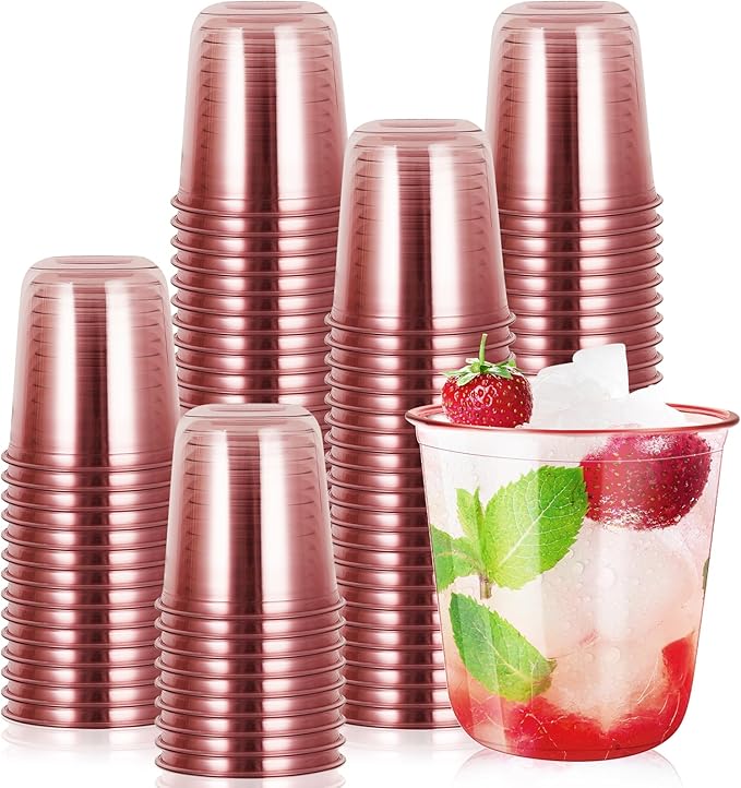 100 Pcs 12oz Crystal Pink Party Cups Disposable Plastic Cocktail Cups Plastic by RMERVE