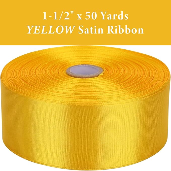 1-1/2" x 50 Yards Yellow Satin Ribbon Single Faced Fabric Ribbons - Image 3