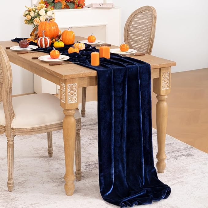 Navy Blue Velvet Table Runner 3 Pack Fall Thanksgiving Navy Table Runners 20 x - Image 4