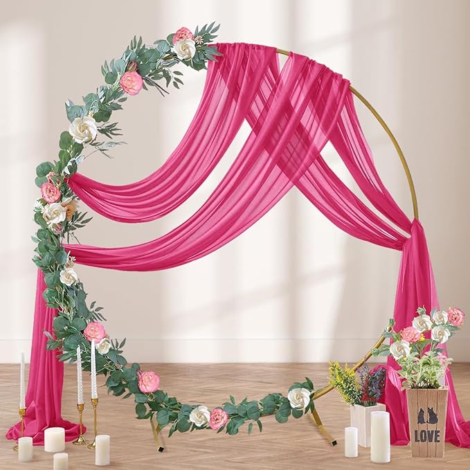 Hot Pink Wedding Arch Draping Fabric 29" x 20 FT Wedding Drapes - Image 3