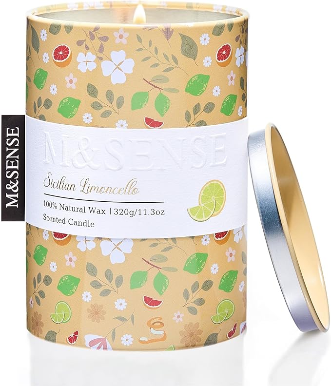 M&SENSE Sicilian Limoncello Scented Candle, Lemon Candle 11.3oz, Summer Soy Wax by MSENSE