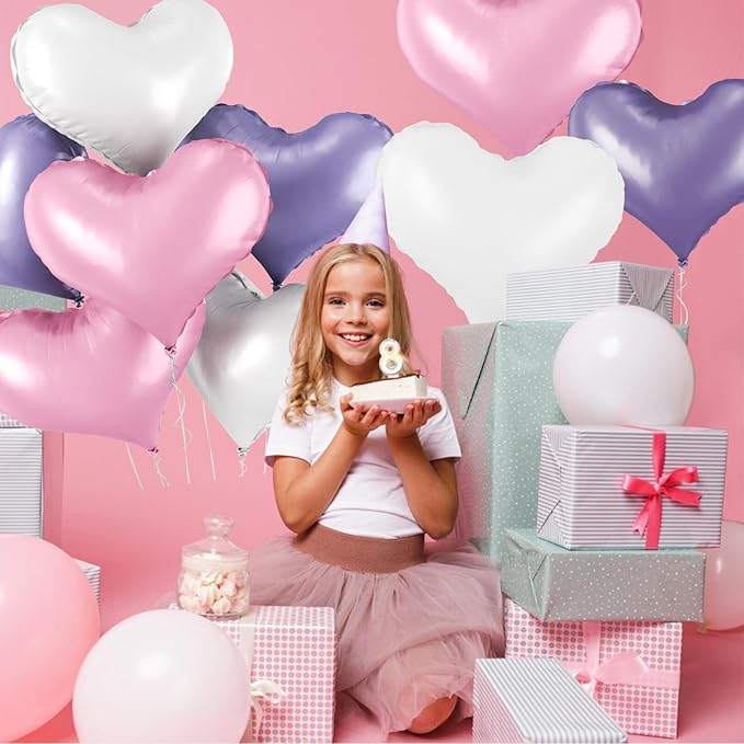 24 Inch Pink Purple White Heart Balloons, Heart Balloon - Image 6