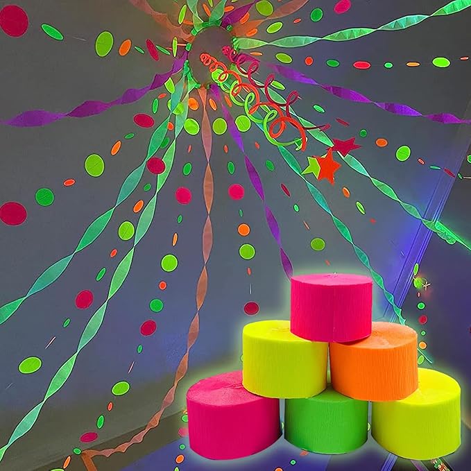 400 feet Glow Party Neon Streamer Decorations Glow Crepe Paper Streamers UV - Image 3