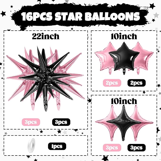 Pink Black Star Balloon - Image 2