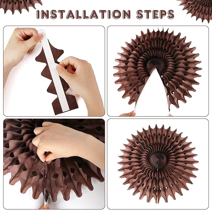 12PCS Paper Fans Brown Neutral Boho Party Decorations Tissue Paper Flowers - Image 4