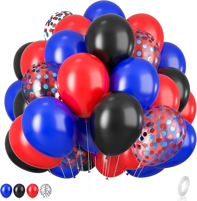 Red Blue Black Balloon Set, 12 Inch Matte Red Black and Royal Blue Latex Balloon by BIAPIAN