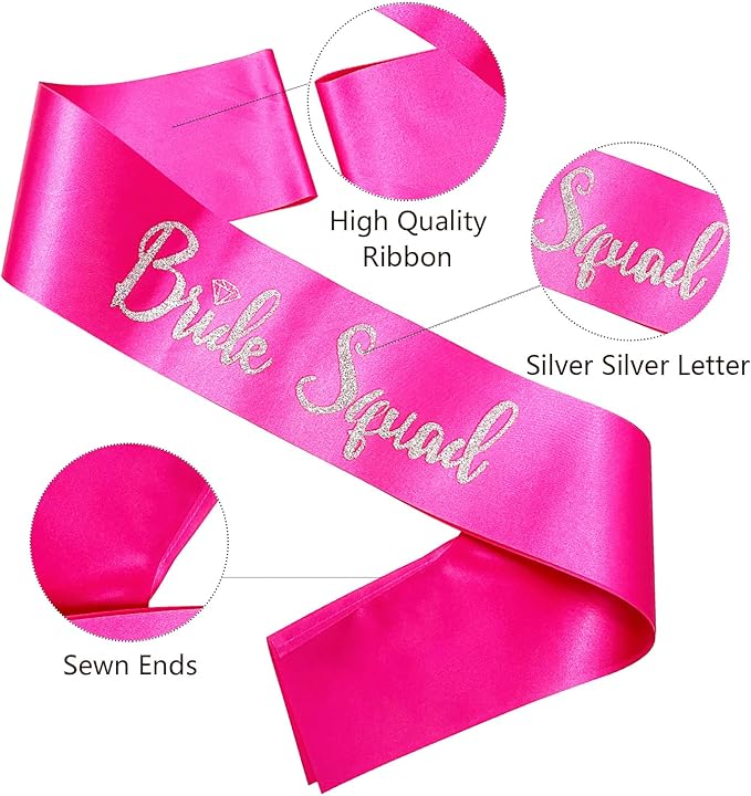 Bride Squad Sashes, 6 Pack Silver Glitter Bachelorette Party Sash - Image 2