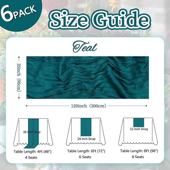 6 Pack Teal Cheesecloth Table Runner 10ft Boho Gauze Fabric Cheese Cloth Table - Image 2