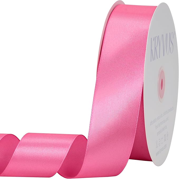 Hot Pink Satin Ribbon 1-1/2 inch X Continuous 100 Yards, Single Face Polyester by Kryvusribbon