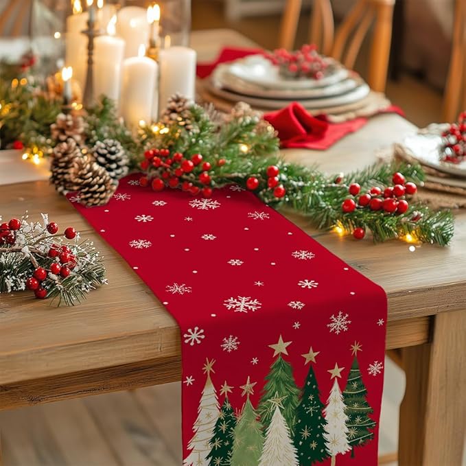 GEEORY Christmas Table Runner 13x120 Inch, Xmas Trees Snowflakes Holiday - Image 2
