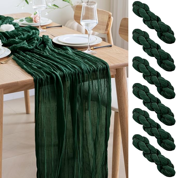 Asee'm 6PCS Table Runner Cheesecloth 10FT Emerald Green Boho Gauze Fabric by Aseem