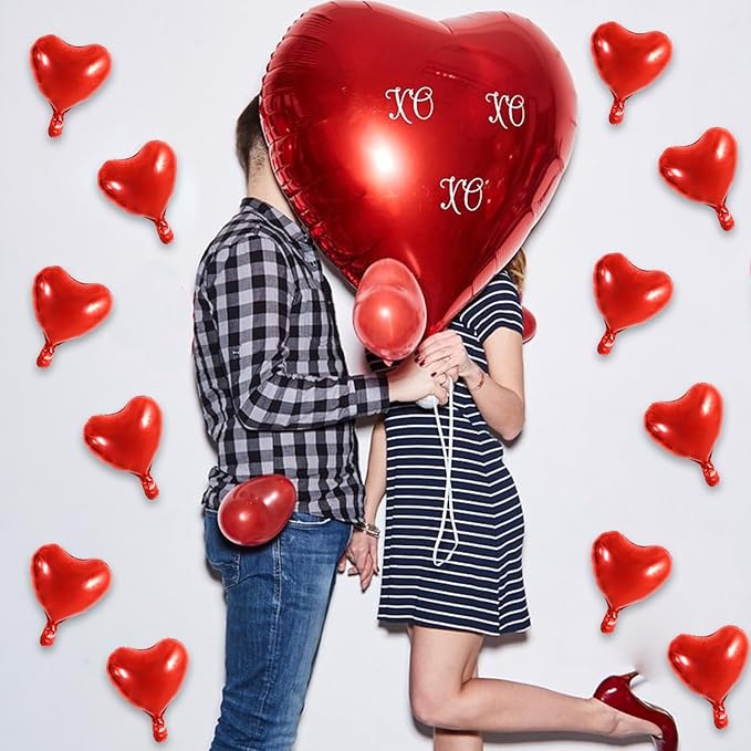TONIFUL 30Pcs 10 Inch Red Heart Balloons Valentine’s Day Heart Shape Foil Mylar - Image 3