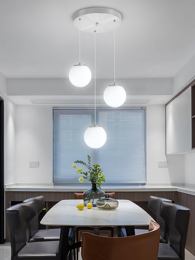 Globe Glass Pendant Light Modern Silver White Globe Glass Chandelier Mid - Image 7