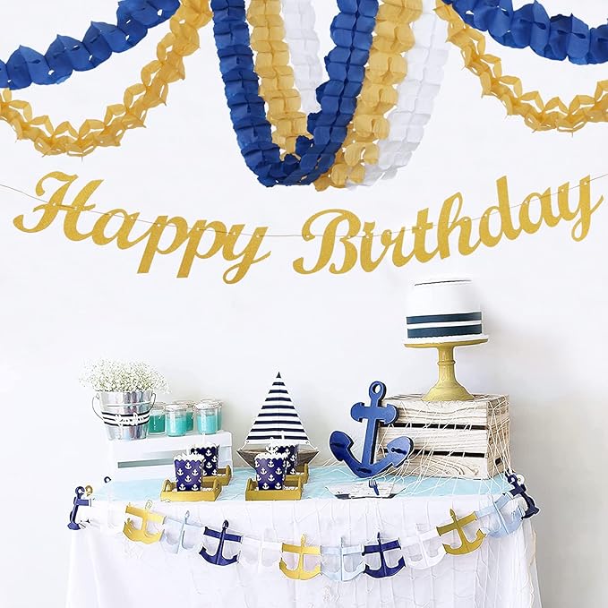 Navy-Blue White-Gold Party-Decorations Streamers Garland - Image 8