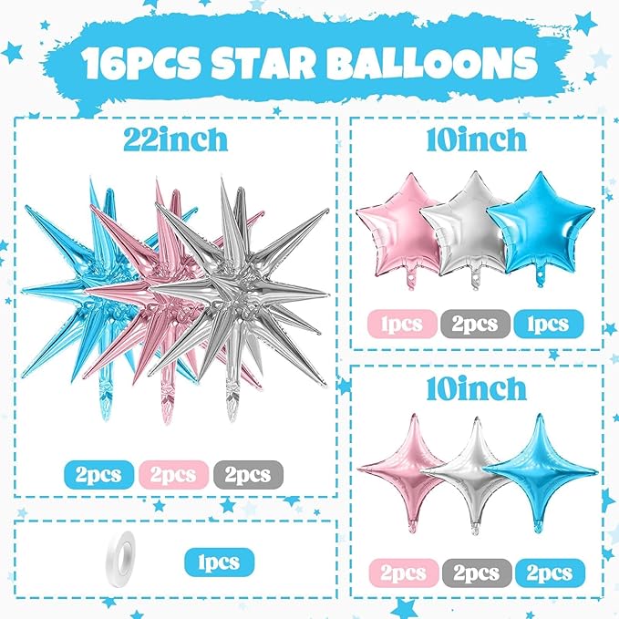 Pink Blue Silver Star Balloon - Image 2