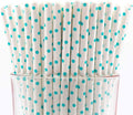 Pack of 300 Teal Blue Polka Dot Biodegradable 4-Ply Paper Drinking Straws by Stephanie+Imports
