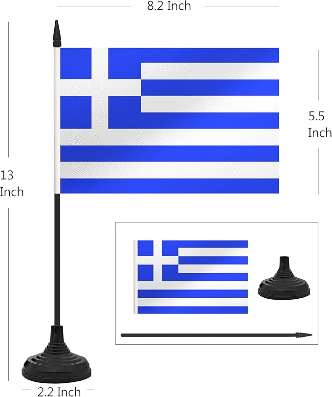 12 Pack Greece Desk Flag Set, Greek Table Office Flag, Small Miniature Desktop - Image 2