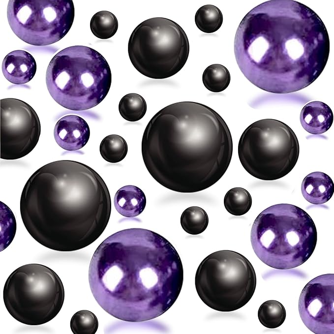 150Pcs Black&Dark Purple Polished No Hole Faux Pearl Beads by Cusmation