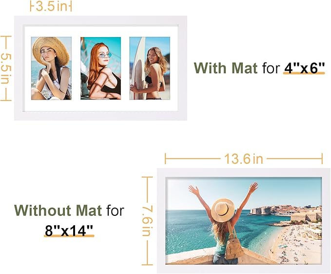 Vittanly 8x14 Picture Frames Collage, Displays 3Pcs 4x6 Pictures - Image 6