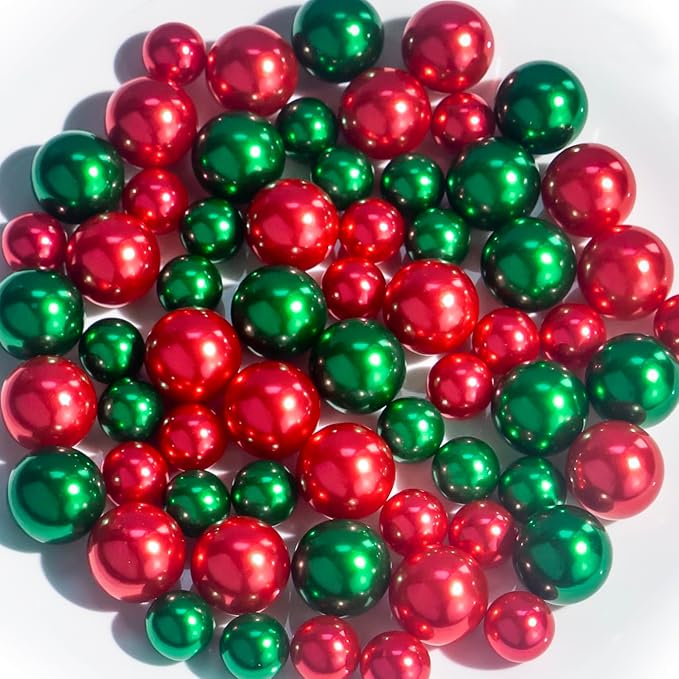 150Pcs Red&Green Polished No Hole Pearl Beads Vase Filler, Christmas Vase - Image 8