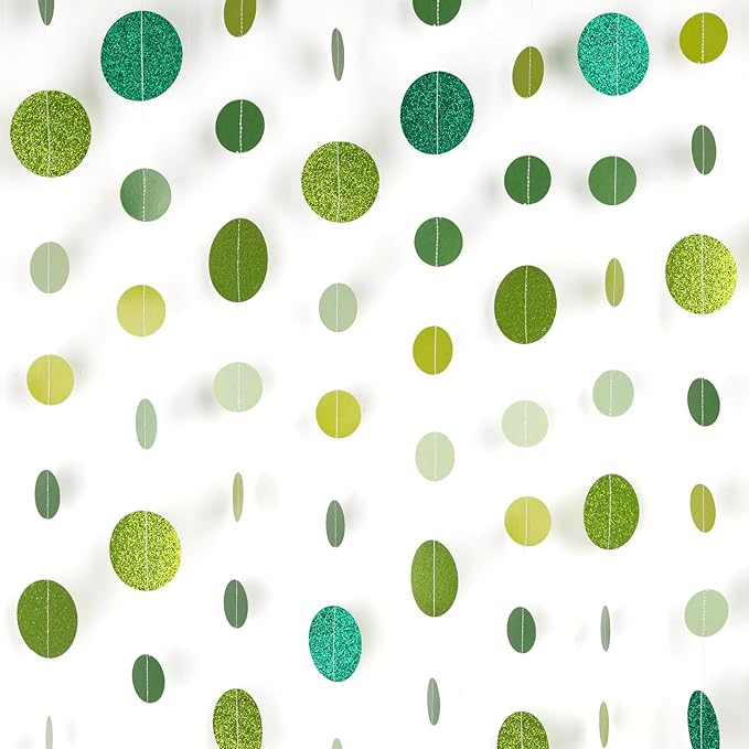 8 Pack Green Glitter Dot Garland, Hanging Circle Streamers Banner, Backdrop by WeDoSoy