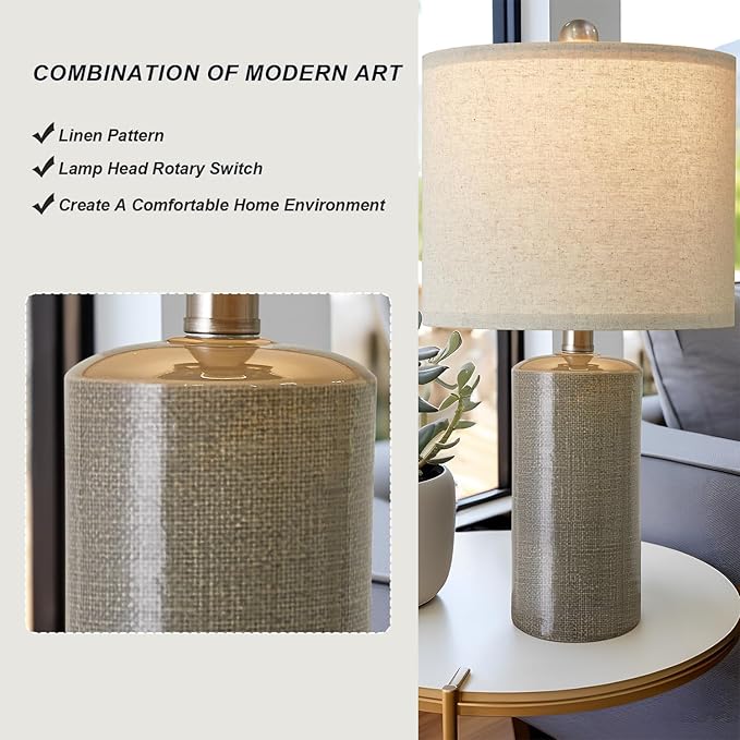 20.25/inch Modern Ceramic Table lamp Set of 2 Small Farmhouse Bedside lamp Dark - Image 4