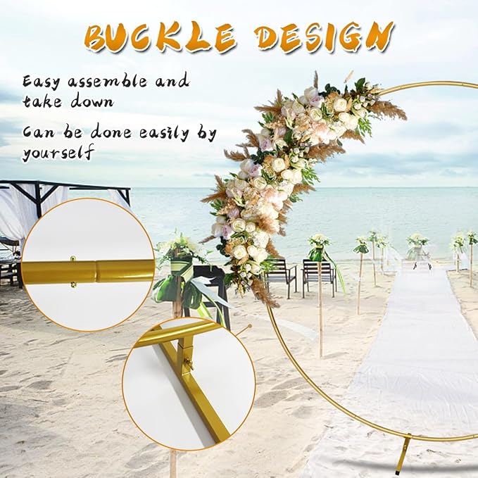 Round Backdrop Stand Circle Arch, 6.5ft Golden Metal Balloon Arch Kit - Image 3