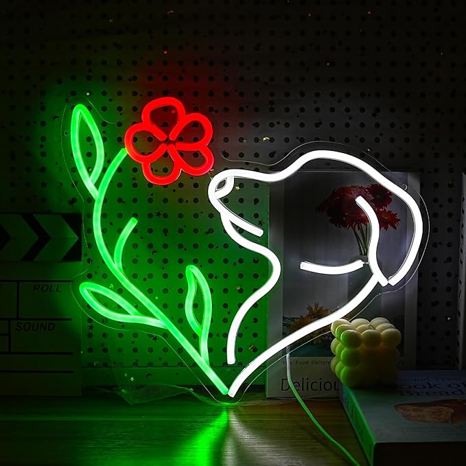 Cute Dog Neon Sign LED Flower Neon Light Suitable by LIUOZHTEALEDNEONSIGN