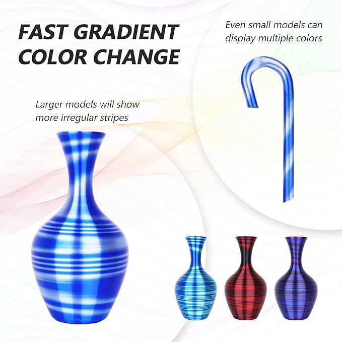 AMOLEN Silk PLA 3D Printer Filament Bundle, Shiny Fast Color Change 3D Printing - Image 3